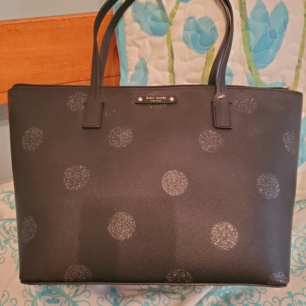 Black glitter dot Kate Spade tote